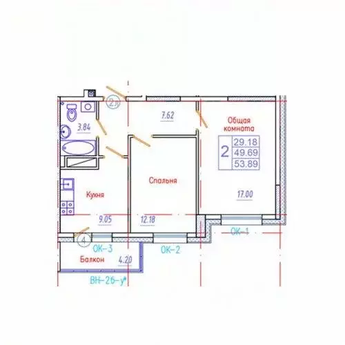 2-к кв. Саха (Якутия), Якутск Приипподромный кв-л,  (53.89 м) - Фото 1