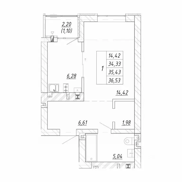 1-к кв. Калининградская область, Зеленоградск  (36.53 м) - Фото 1