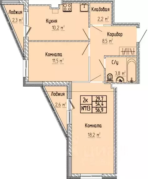 2-к кв. Тверская область, Тверь Атлант жилой комплекс (56.9 м) - Фото 0