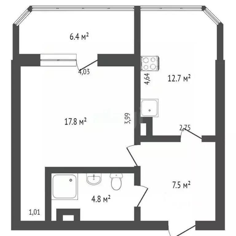 1-к кв. Севастополь просп. Победы, 2А (42.8 м) - Фото 2