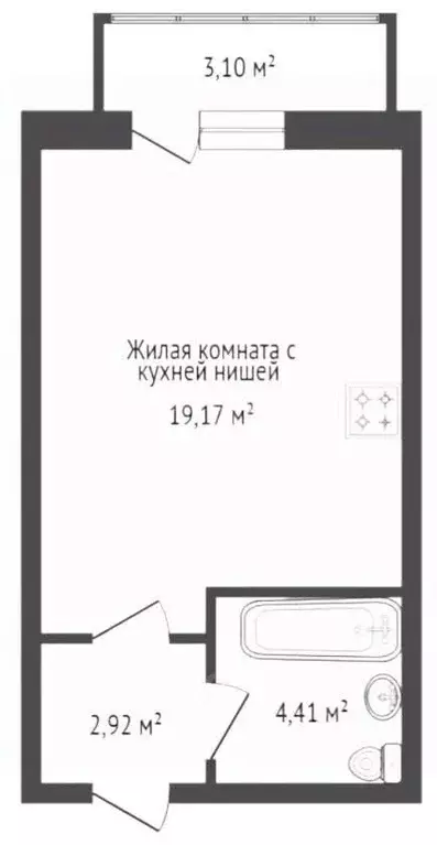 Студия Ярославская область, Ярославль ул. Строителей, 18 (26.5 м) - Фото 2
