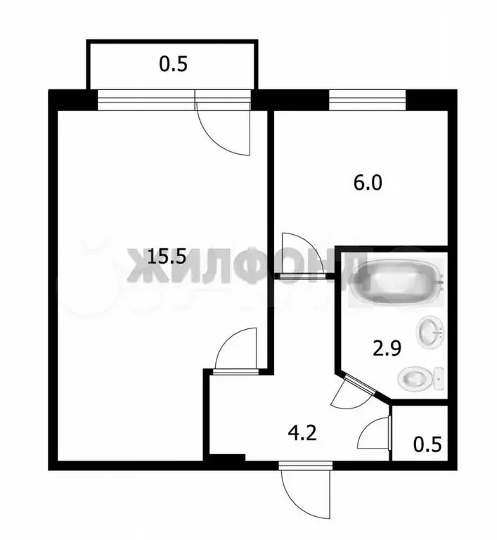 1-к. квартира, 29,1 м, 5/5 эт. - Фото 0
