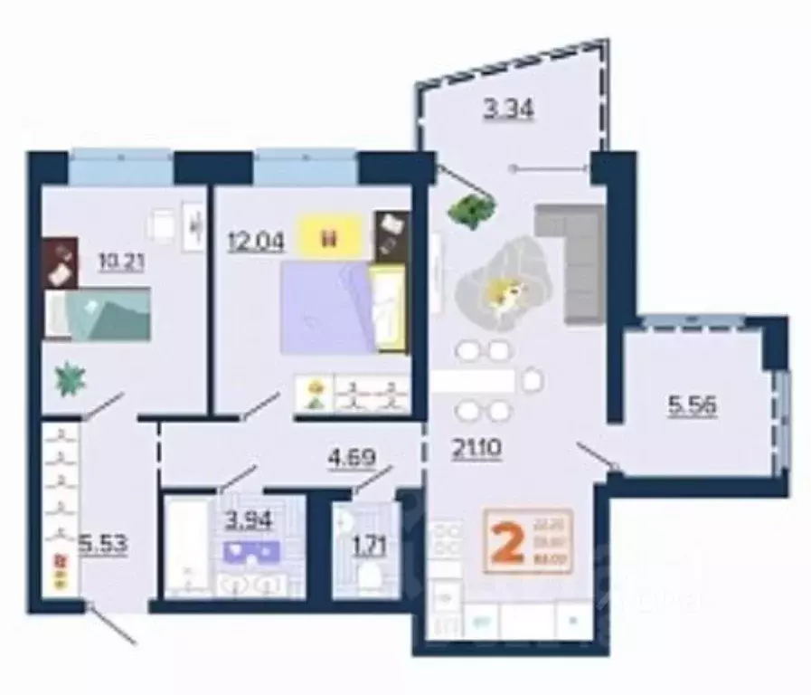 2-к кв. Брянская область, Брянск Московский мкр, Микрорайон Акватория ... - Фото 1