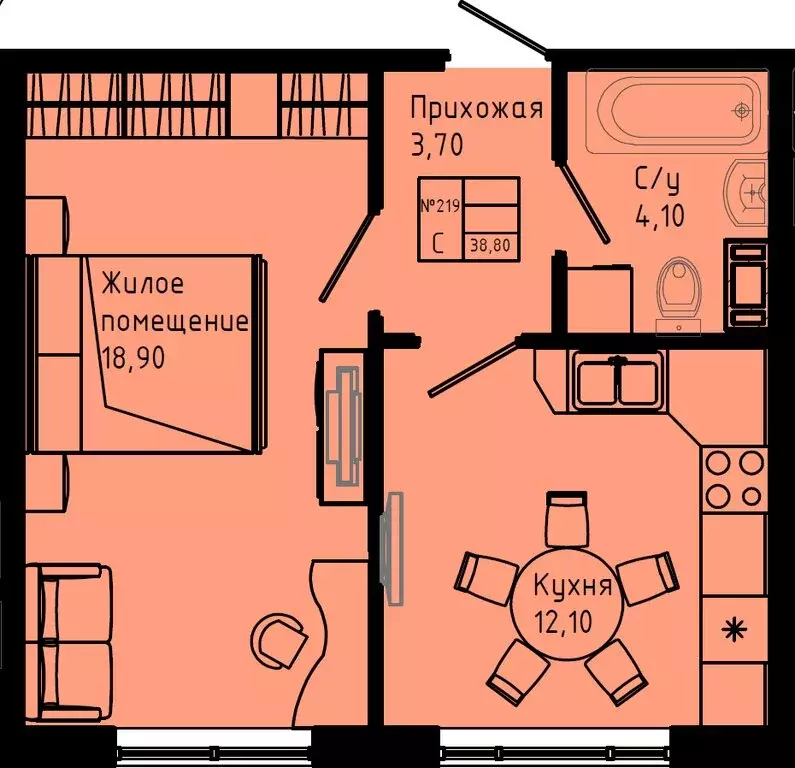 1-комнатная квартира: Коммунар, Железнодорожная улица, 41к3 (38.8 м) - Фото 1