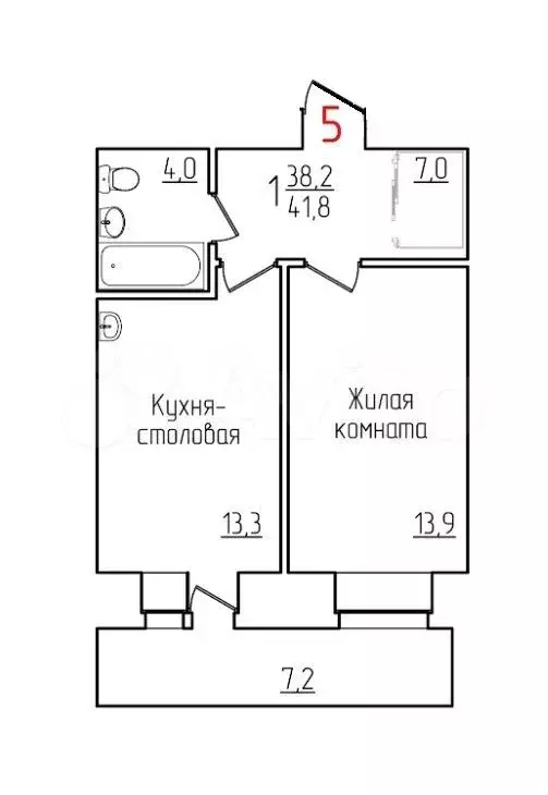 1-к. квартира, 41,8 м, 1/12 эт. - Фото 0