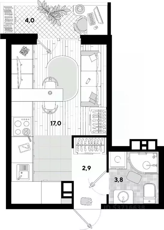 Студия Краснодарский край, Краснодар ул. Западный обход, 57 (23.4 м) - Фото 2