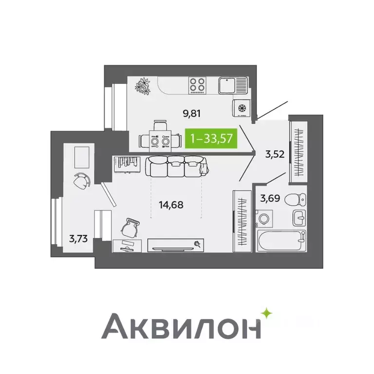 1-к кв. Архангельская область, Северодвинск ул. Ломоносова, 79 (33.57 ... - Фото 0