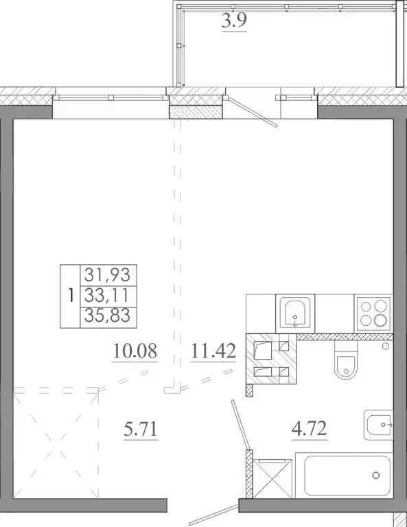 1-комнатная квартира: Иркутск, улица Баумана, 271/2 (35.83 м) - Фото 1