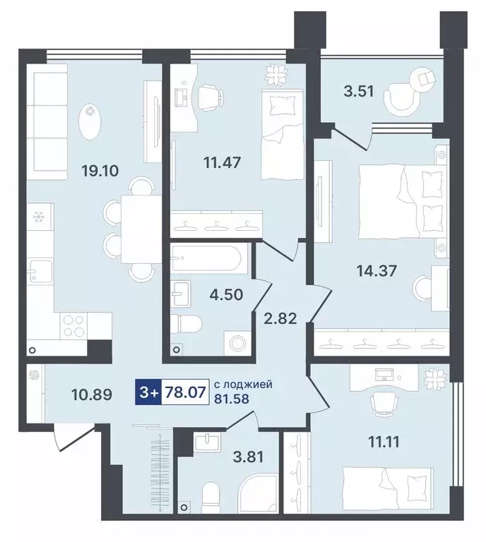 3-комнатная квартира: Тюмень, Ставропольская улица, 1 (78.07 м) - Фото 0