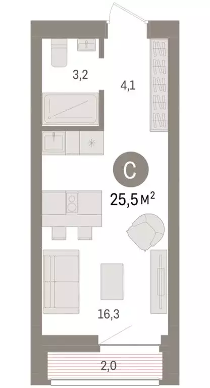 Квартира-студия: Тюмень, жилой комплекс Речной Порт (25.5 м) - Фото 1