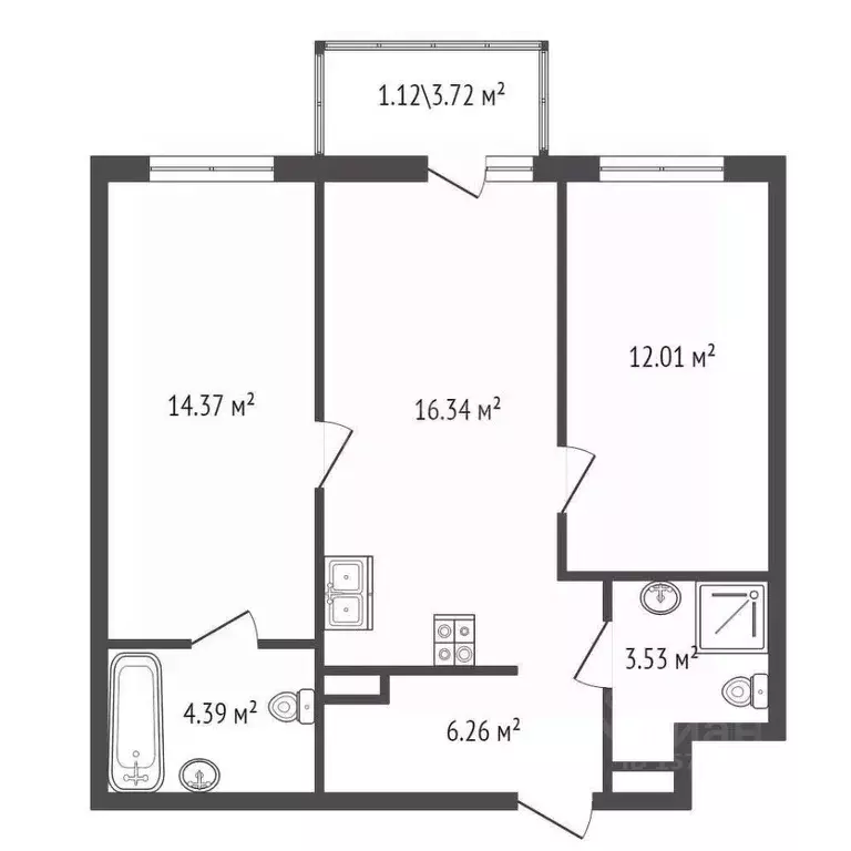 2-к кв. Санкт-Петербург Белоостровская ул., 10к2 (57.2 м) - Фото 1