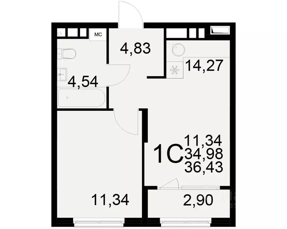 1-к кв. Рязанская область, Рязань ул. Бирюзова (34.98 м) - Фото 0