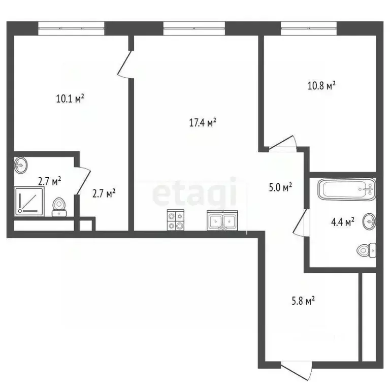 2-к кв. Тюменская область, Тюмень ул. Ветеранов Труда, 36к1 (58.9 м) - Фото 2