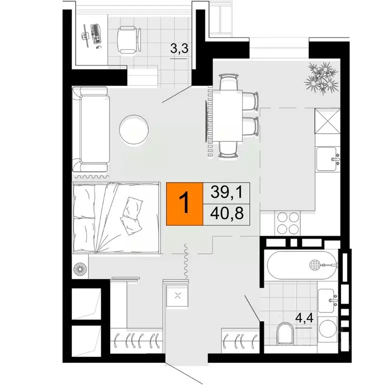 1-к кв. Приморский край, Уссурийск Горизонты жилой комплекс (40.8 м) - Фото 1