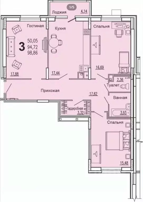 3-к кв. Пензенская область, Пенза ул. Богданова, 34 (98.86 м) - Фото 1