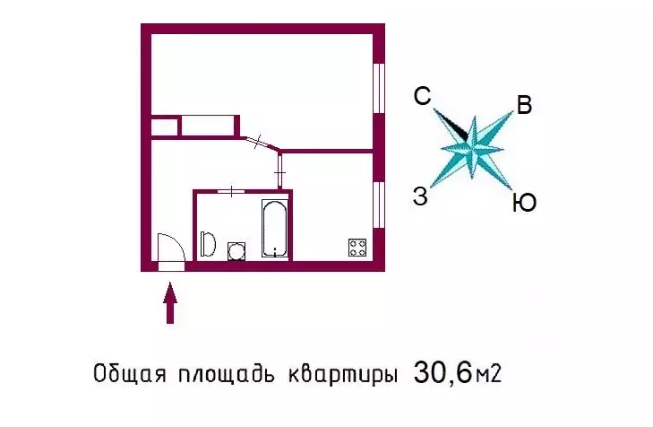 1-к кв. Санкт-Петербург ул. Крюкова, 1 (30.6 м) - Фото 1