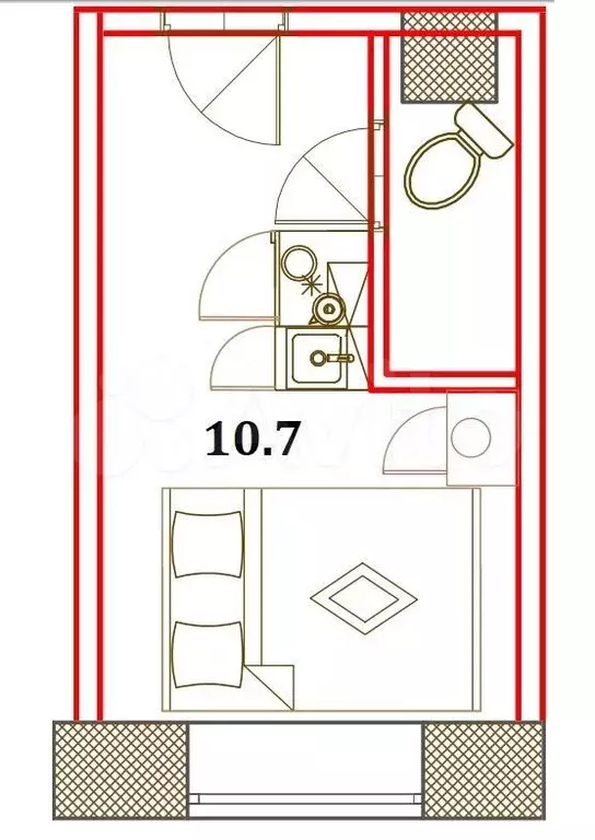 Апартаменты-студия, 10,7 м, 3/4 эт. - Фото 0