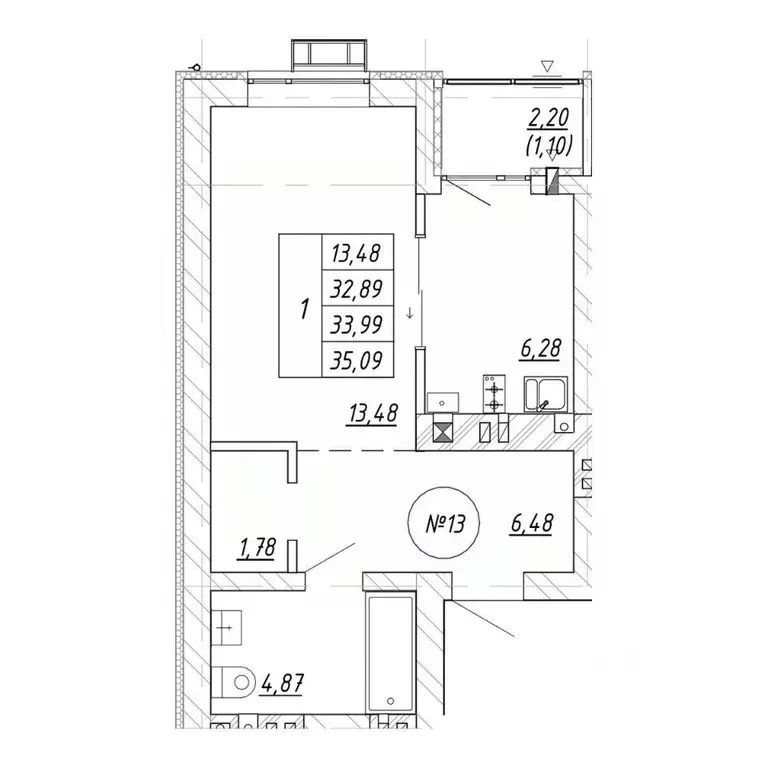1-к кв. Калининградская область, Зеленоградск  (35.09 м) - Фото 1