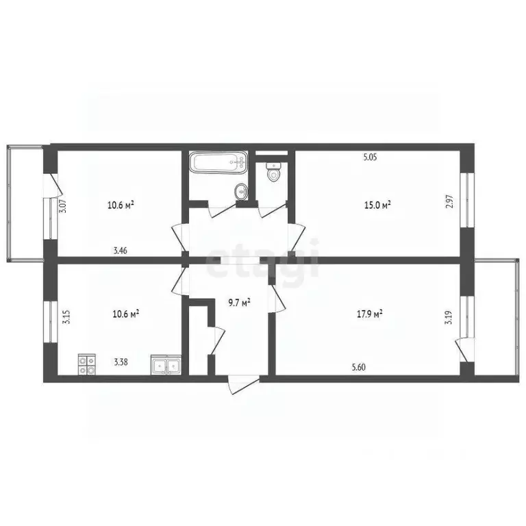 3-к кв. Омская область, Омск Харьковская ул., 15 (65.9 м) - Фото 2