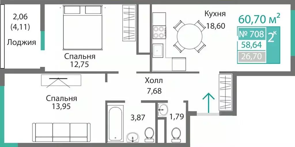 2-к кв. Крым, Симферополь Крымская роза мкр,  (60.7 м) - Фото 0
