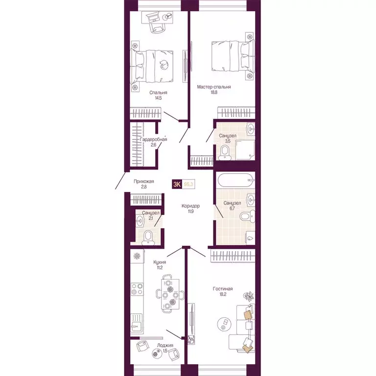 3-комнатная квартира: Нижний Новгород, Нижегородский район (93.8 м) - Фото 1