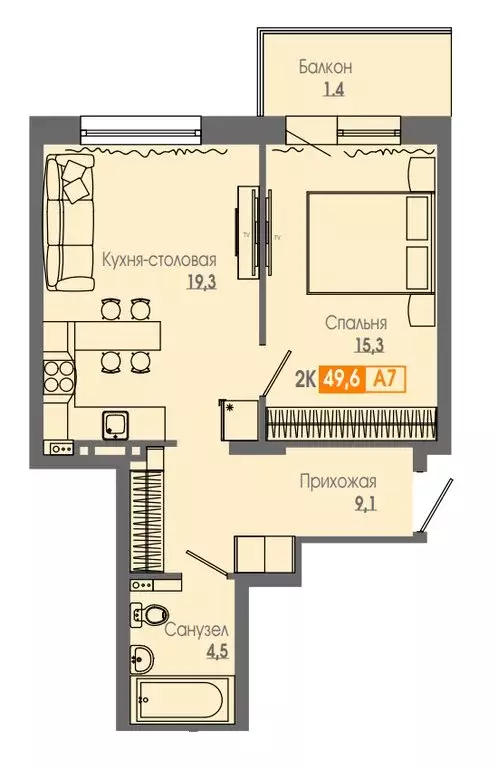 2-комнатная квартира: Красноярск, ул. Кутузова (49.6 м) - Фото 0