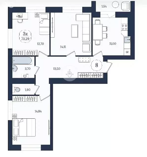 3-комнатная квартира: Зеленоградск, жилой комплекс Венецианский ... - Фото 1