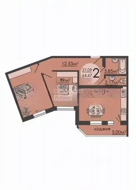 2-к кв. Липецкая область, Липецк ул. И.В. Свиридова, 24к2 (68.0 м) - Фото 2