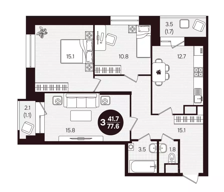 3-к кв. Чувашия, Новочебоксарск ул. 10-й Пятилетки, поз5 (77.6 м) - Фото 1