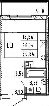 Квартира-студия, 31 м, 8/21 эт. - Фото 0