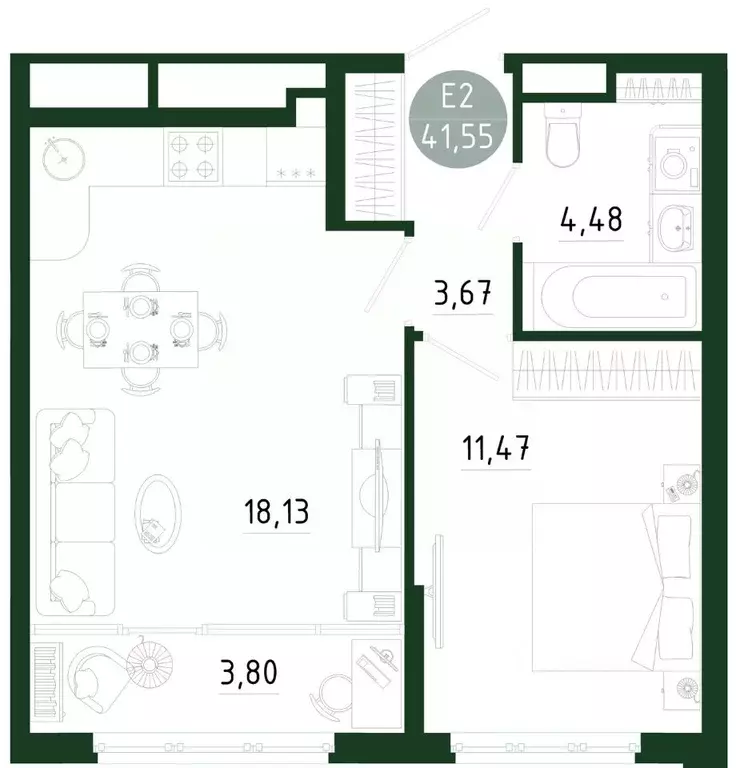 1-к кв. Тульская область, Тула Платон Парк жилой комплекс (41.55 м) - Фото 1
