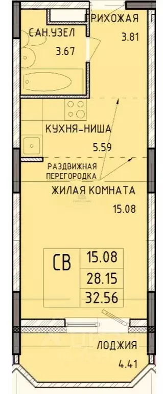Студия Тульская область, Тула Рязанская ул., 17 (32.56 м) - Фото 1