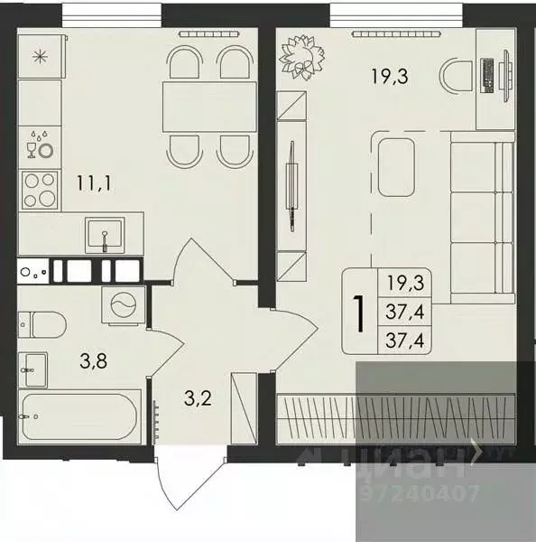 1-к кв. Воронежская область, Рамонский район, с. Ямное Счастье жилой ... - Фото 1