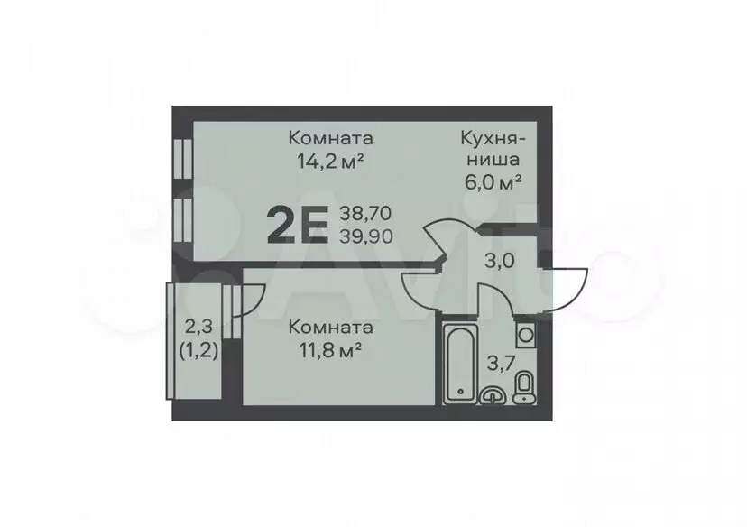 2-к. квартира, 39,9м, 4/6эт. - Фото 0