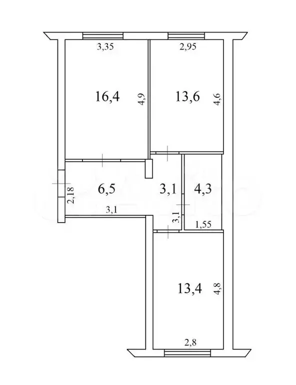 2-к. квартира, 58 м, 5/5 эт. - Фото 0