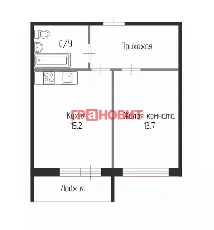 Квартира, 1 комната, 37.1 м - Фото 1