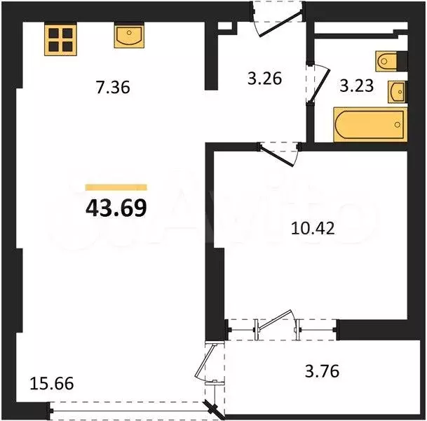 2-к. квартира, 43,7 м, 13/17 эт. - Фото 1