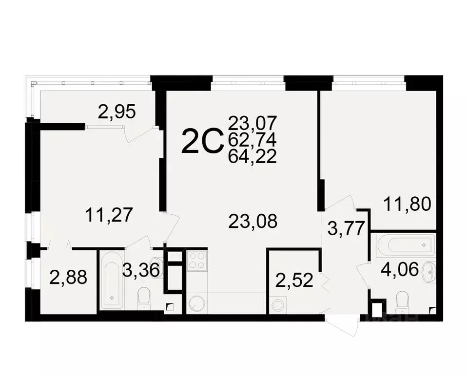 2-к кв. Рязанская область, Рязань Аура жилой комплекс (62.74 м) - Фото 1