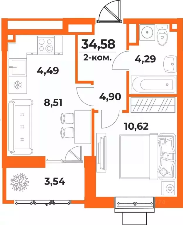 2-к кв. Хабаровский край, Хабаровск Брянский пер. (34.58 м) - Фото 1