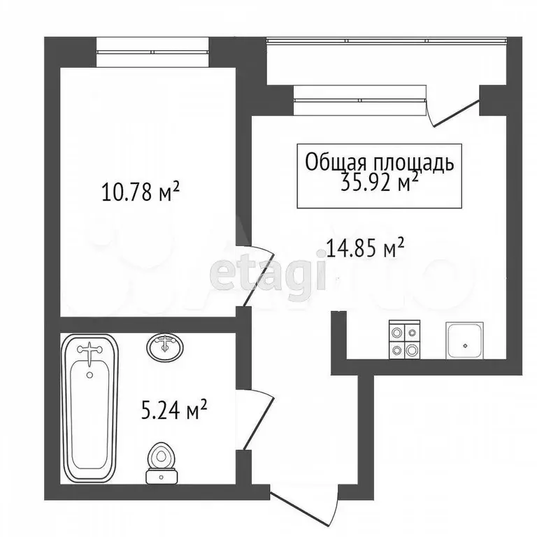 1-к. квартира, 35,9 м, 2/8 эт. - Фото 0