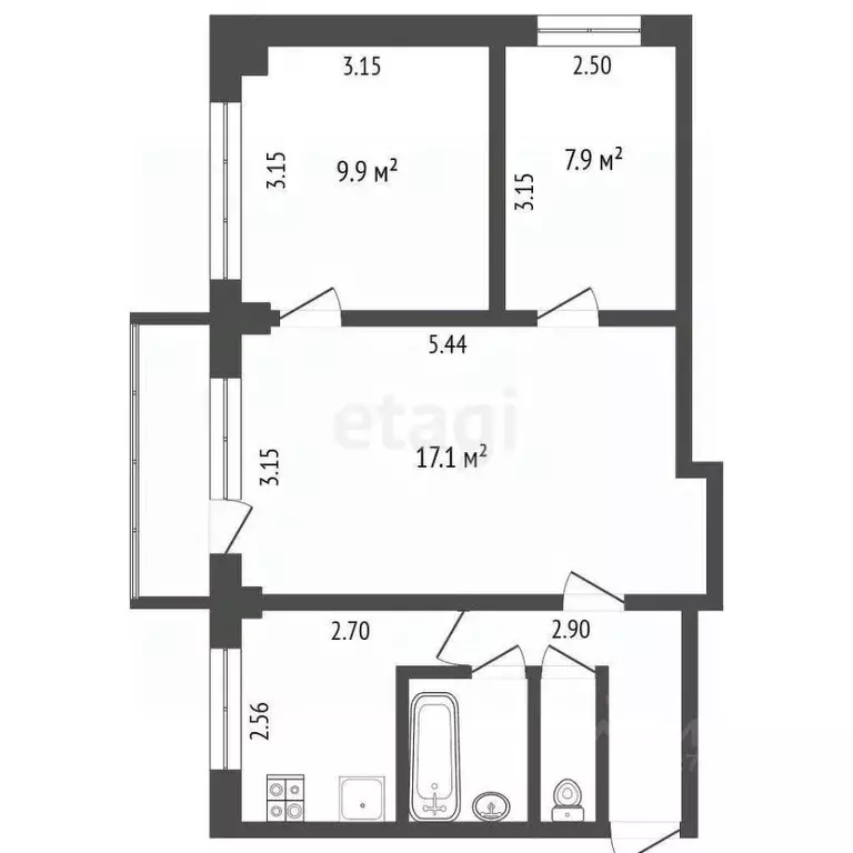 3-к кв. Калужская область, Калуга ул. Карла Либкнехта, 15 (49.6 м) - Фото 2