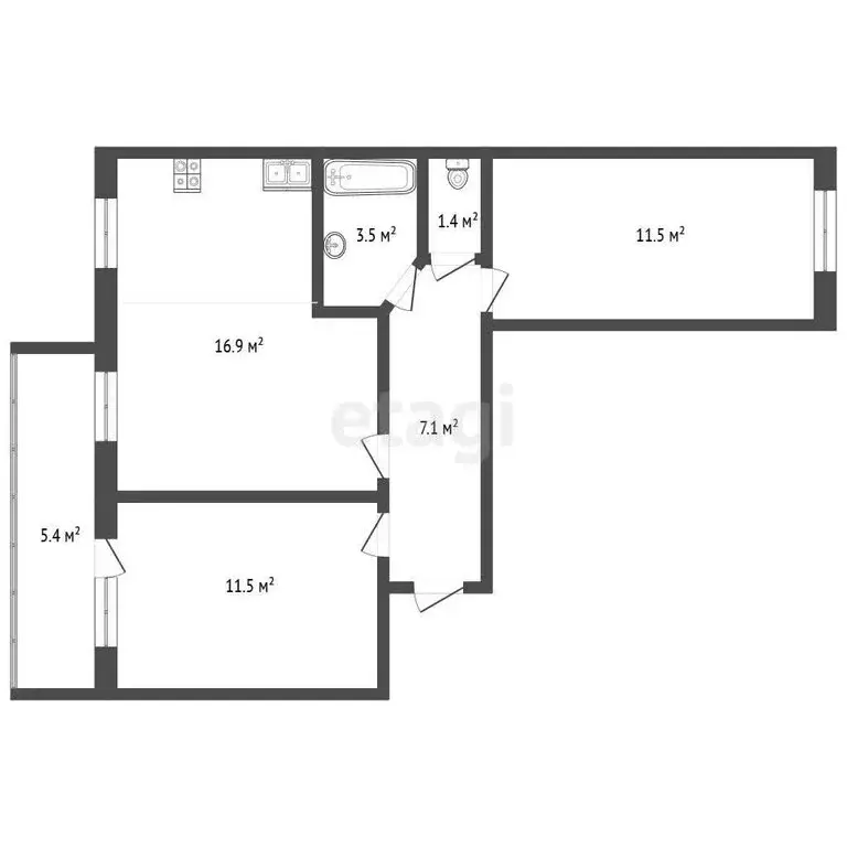 2-комнатная квартира: Тобольск, 7-й микрорайон, 49А (52 м) - Фото 1