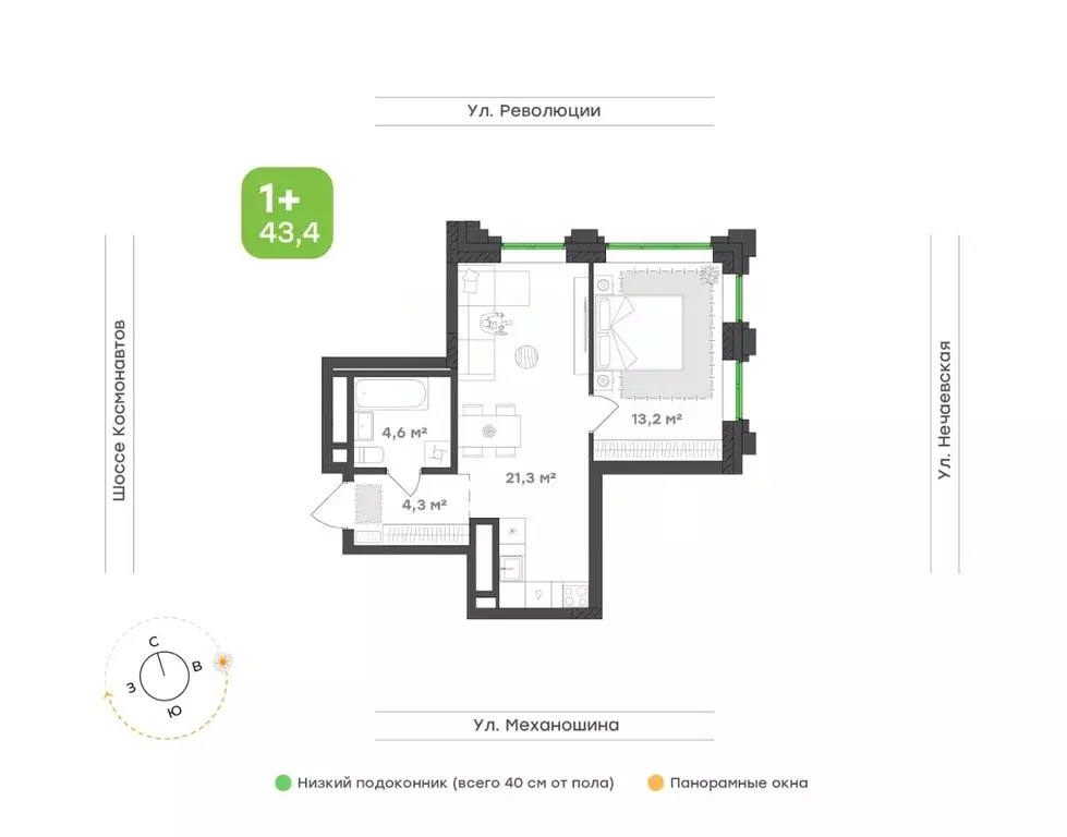 1-к кв. Пермский край, Пермь ул. Механошина, 16 (43.4 м) - Фото 1