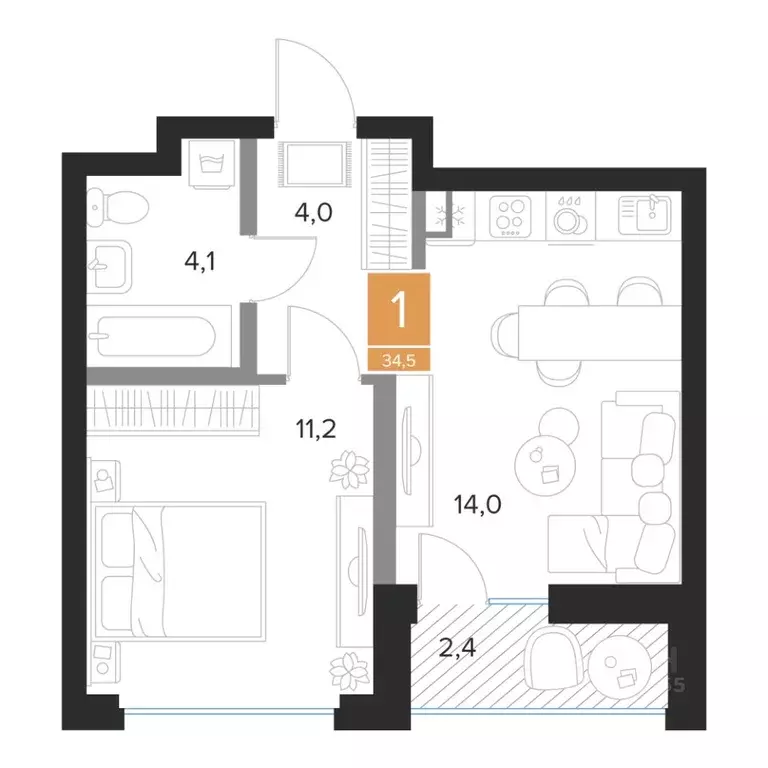 1-к кв. Курская область, Курск Парковый квартал Чувства жилой комплекс ... - Фото 1