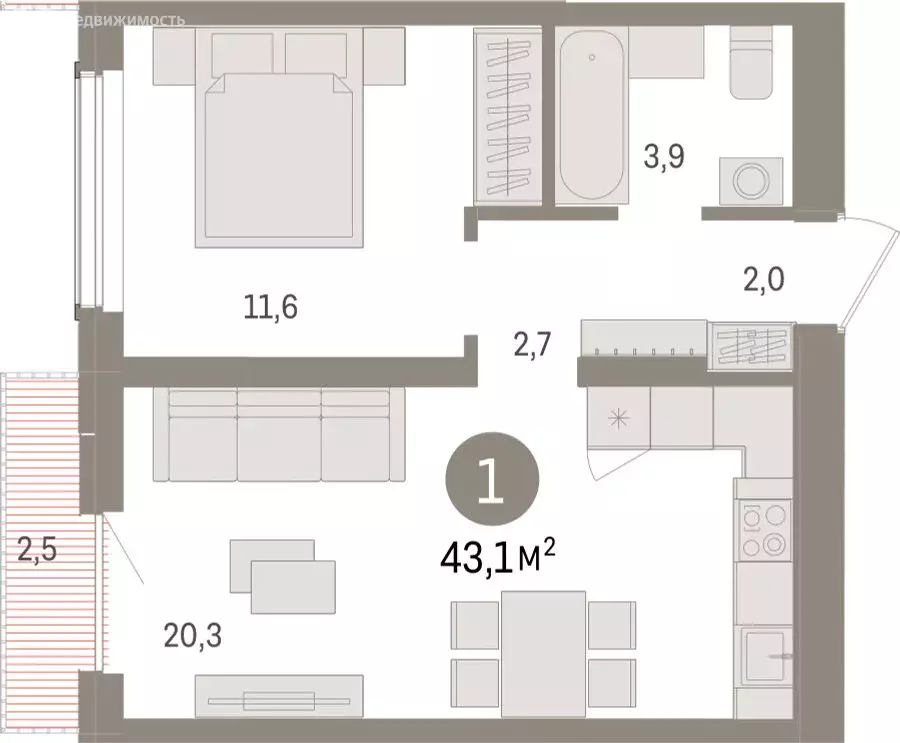 1-комнатная квартира: Новосибирск, улица Аэропорт (43.12 м) - Фото 1