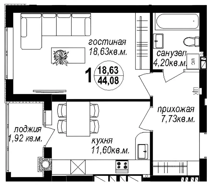 1-к кв. Калининградская область, Калининград ул. Кипарисовая (46.5 м) - Фото 2