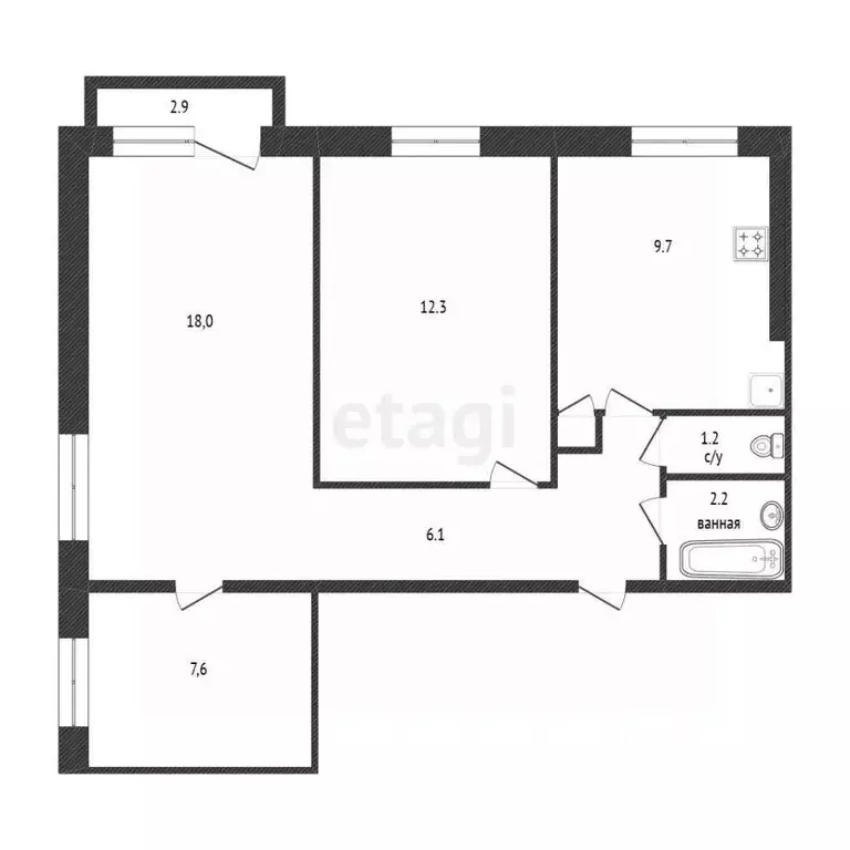 3-к кв. Хабаровский край, Комсомольск-на-Амуре Советская ул., 18 (59.7 ... - Фото 2