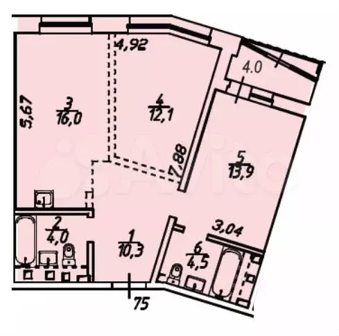 2-к. квартира, 64,8 м, 9/12 эт. - Фото 0