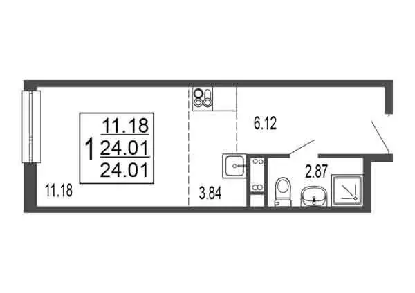 Квартира-студия: Лыткарино, 6-й микрорайон, 15Д (24.01 м) - Фото 0