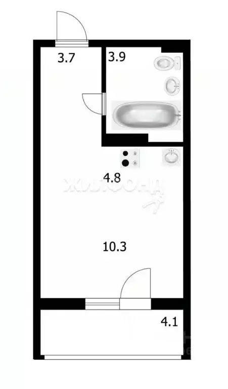 Студия Новосибирская область, Новосибирск Бронная ул., 22/1 (24.0 м) - Фото 1